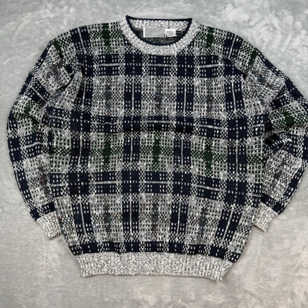 Vintage 90s Method Abstract Knit Sweater Made in Korea Grandpa Pattern Size M